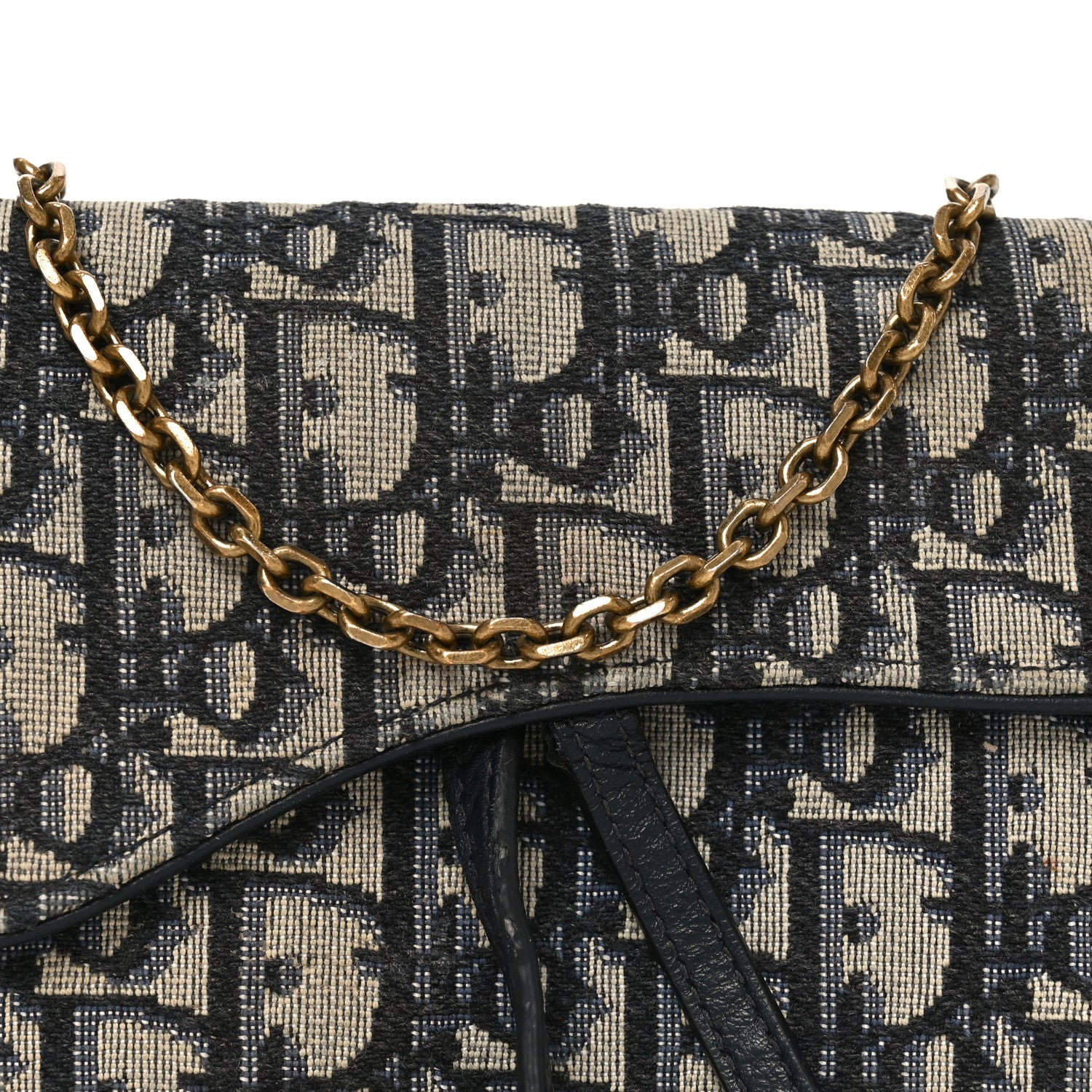 Christian Dior Oblique Small Saddle Chain Pouch Blue