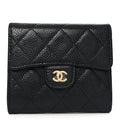 Caviar Quilted Compact Flap Wallet Black