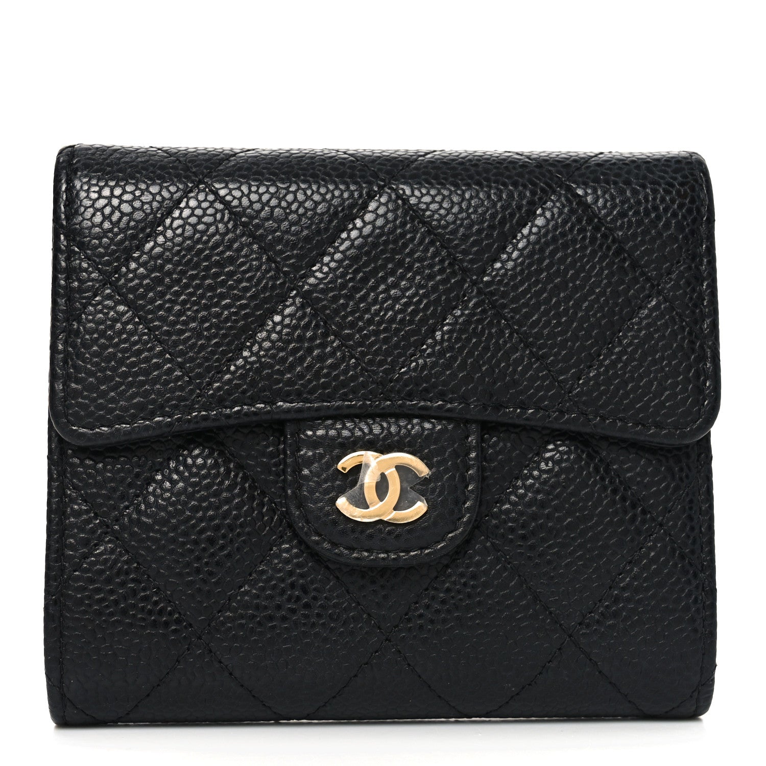 Caviar Quilted Compact Flap Wallet Black