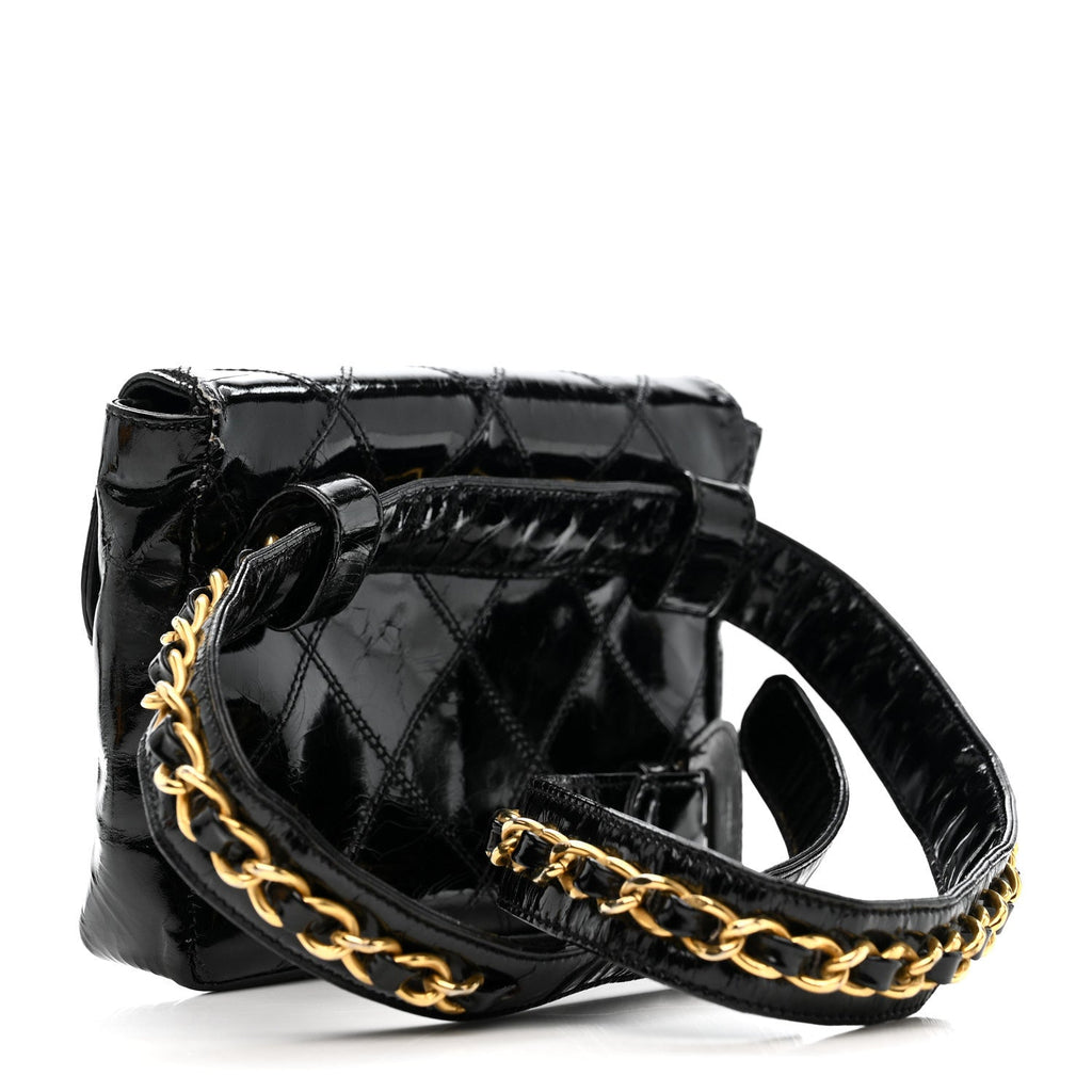 Chanel Patent Flap Waist Belt Bag Black