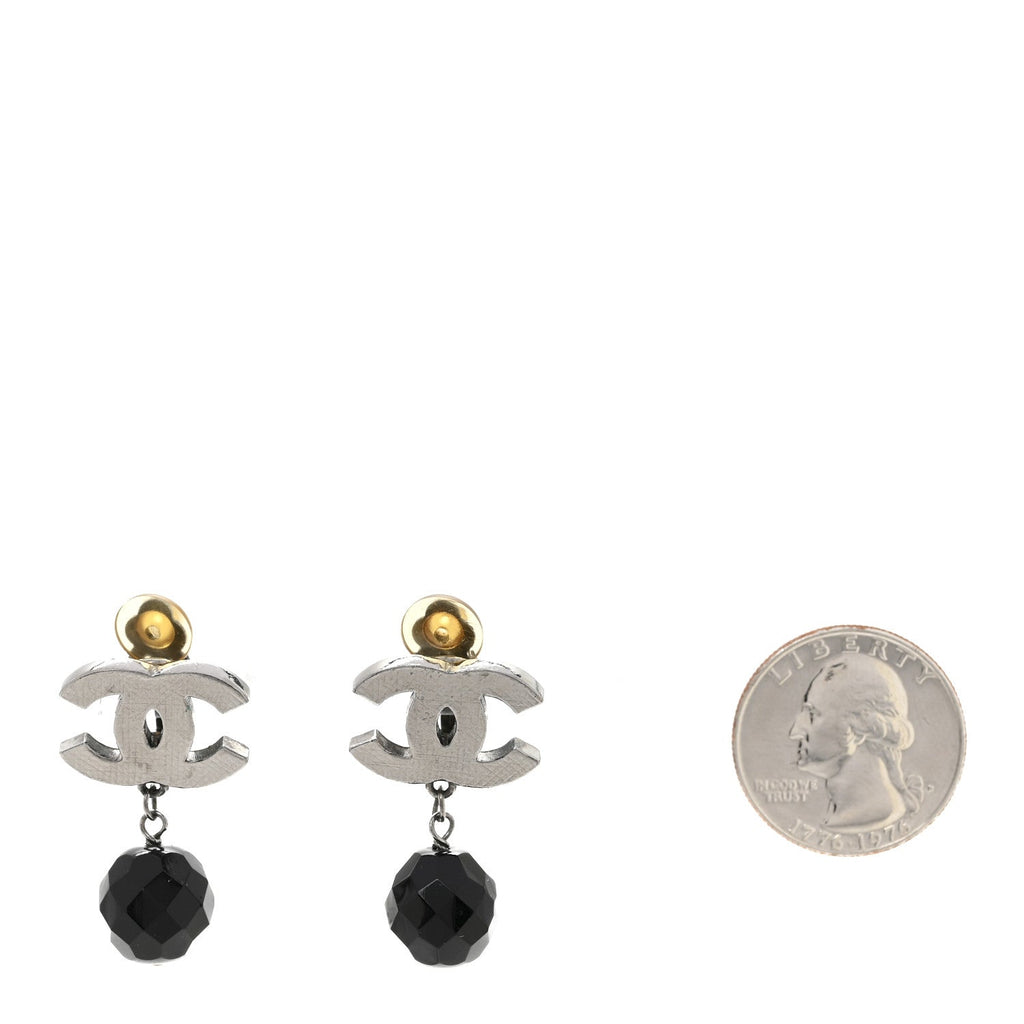 Ruthenium CC Bead Drop Clip On Earrings Black