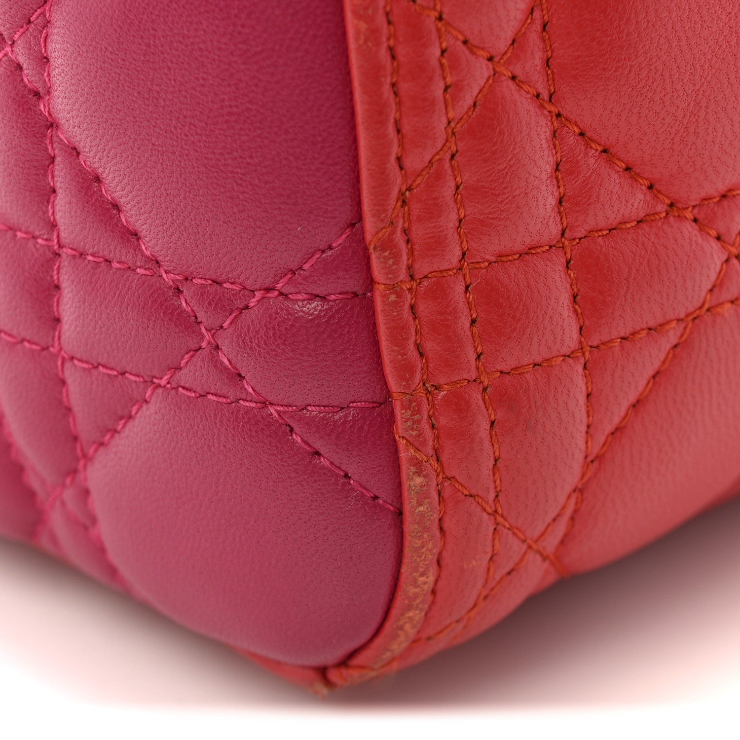 Christian Dior Lambskin Cannage Medium Bi-Color Lady Dior Orange Fuchsia