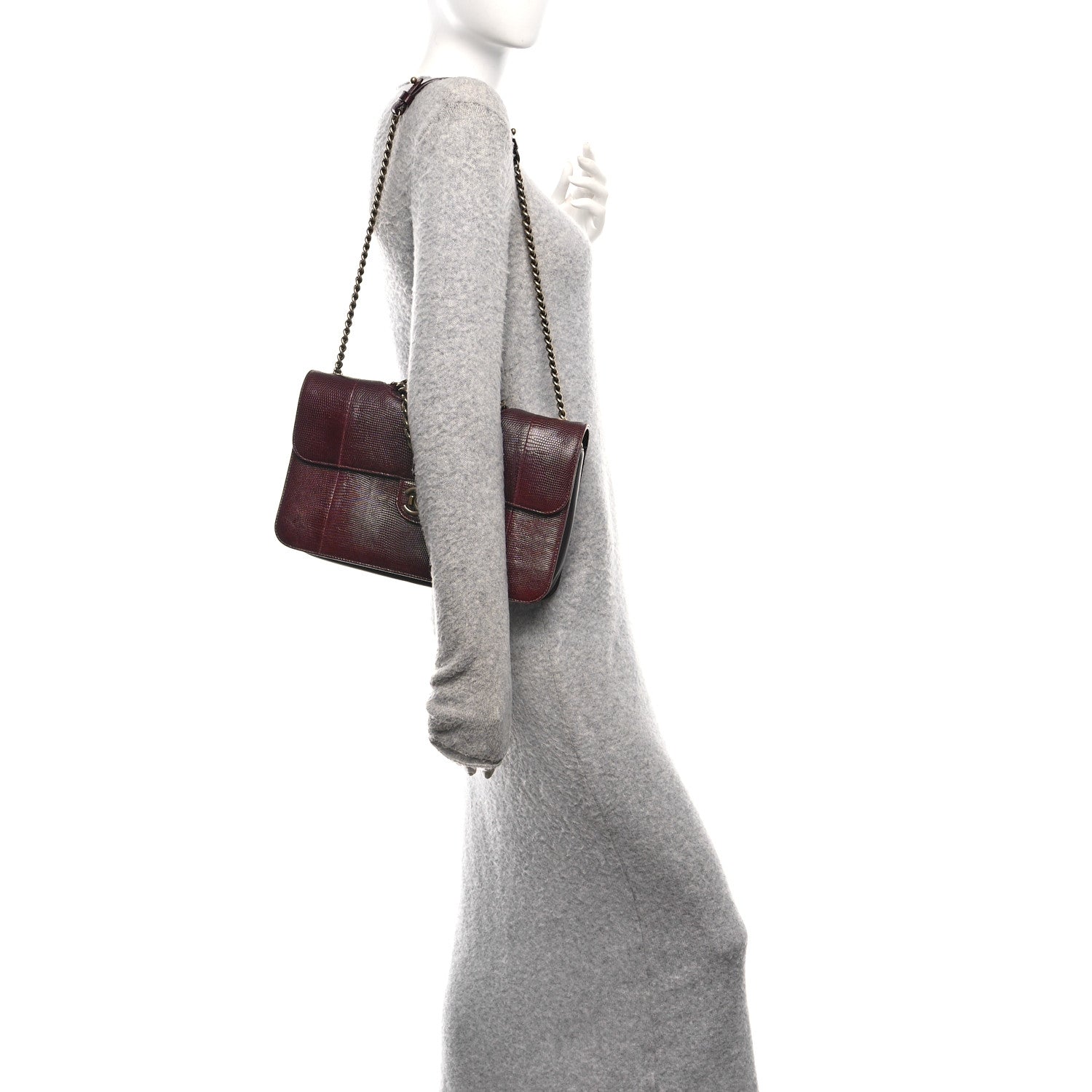 Chanel Lizard Lambskin Quilted Large Perfect Edge Flap Burgundy