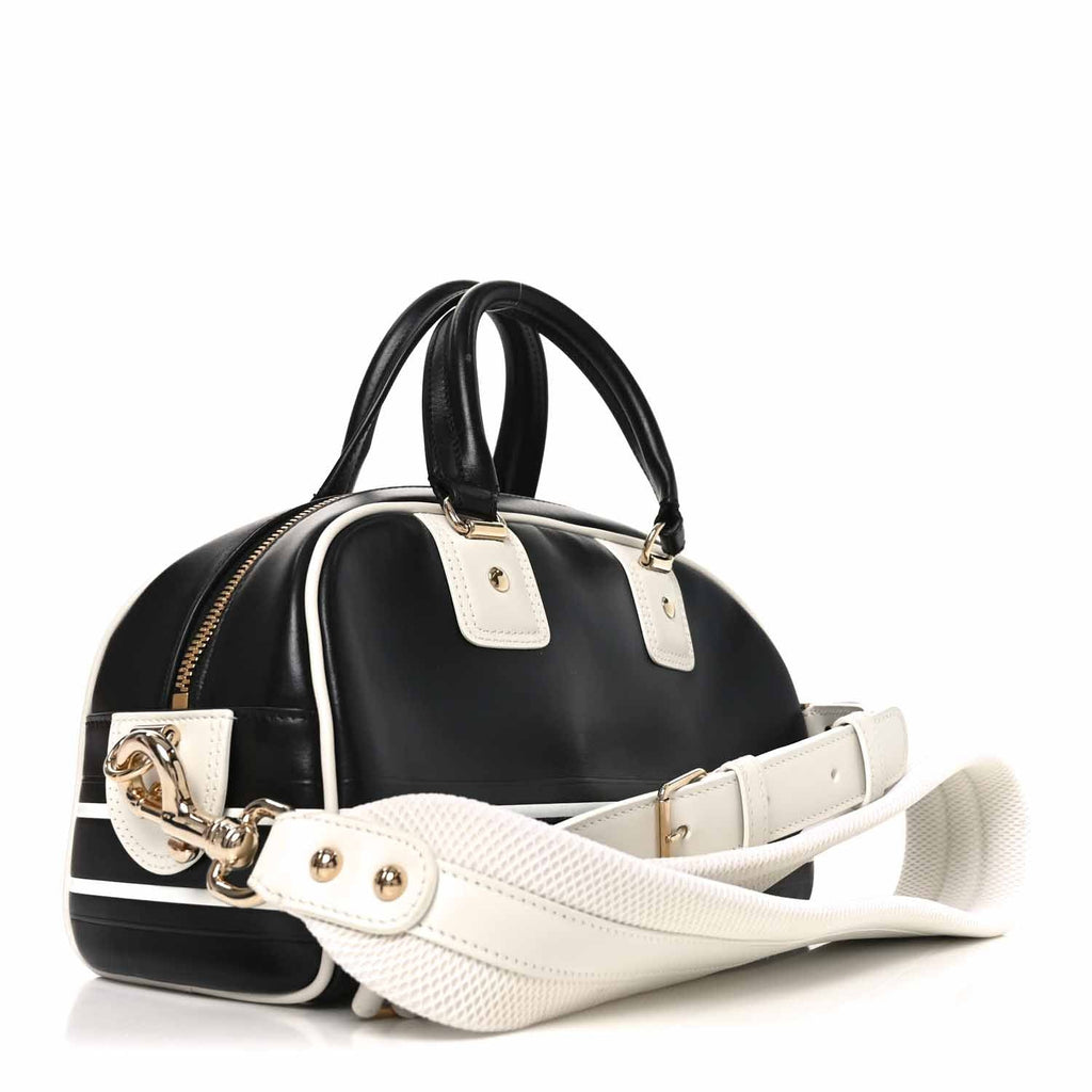 Christian Dior Calfskin Small Dior Vibe Zip Bowling Bag Black White