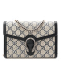 Gucci GG Supreme Monogram Textured Dollar Calfskin Mini Dionysus Chain Wallet Beige Blue