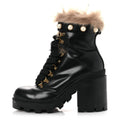 Gucci Magnum Calfskin Fur Pearl Lace Up Combat Ankle Boots 39.5 Black Naturale