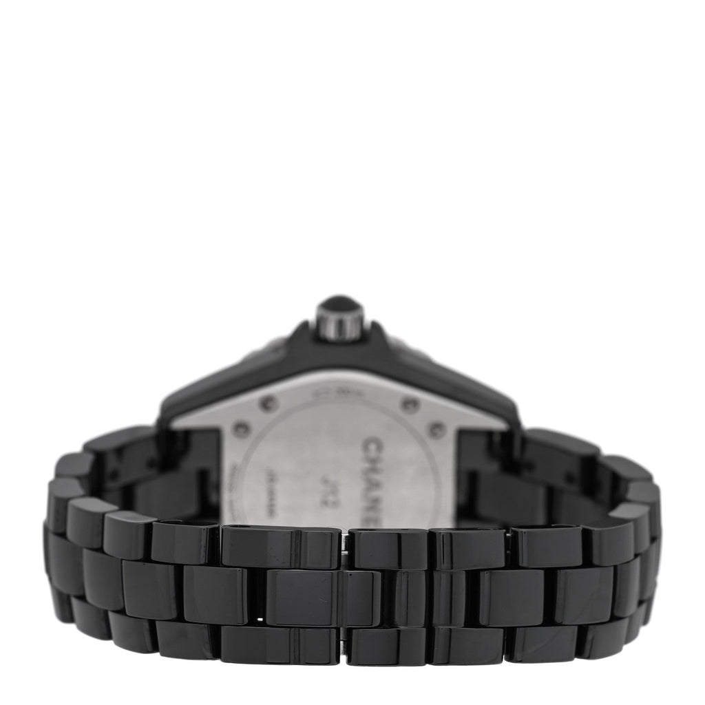 Chanel Stainless Steel Ceramic Diamond 33mm J12 Quartz Watch Black