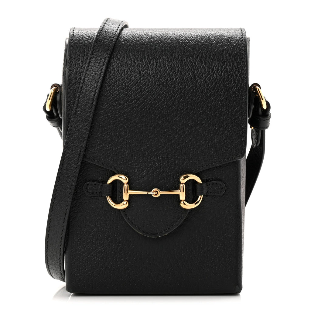 Gucci Dollar Calfskin Vertical Horsebit 1955 Crossbody Bag Black
