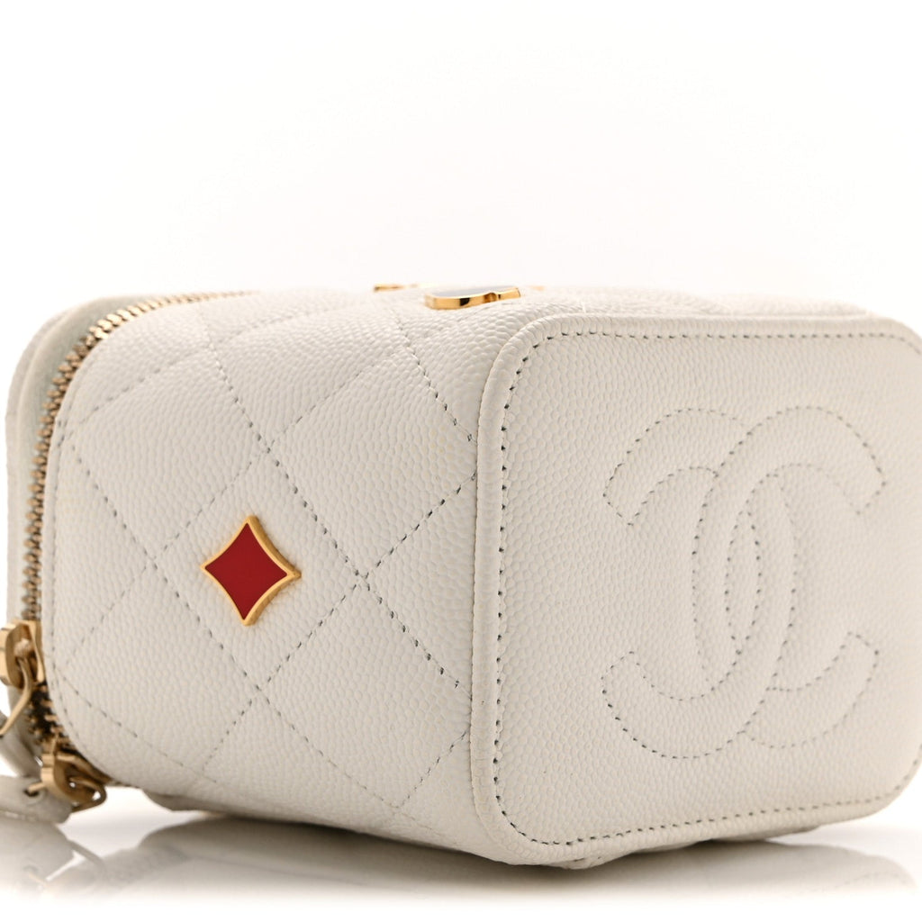 Chanel Caviar Quilted Enamel Coco Casino Mini Vanity Case With Chain White
