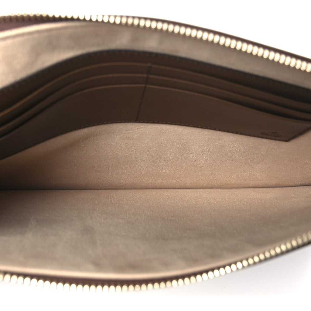 Gucci GG Supreme Monogram Azalea Calfskin Retro Interlocking G Wristlet Pouch Beige Ebony Brown Sugar