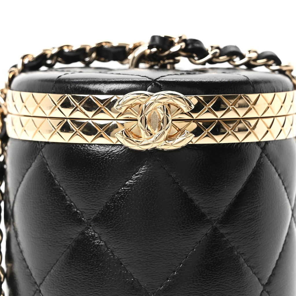 Chanel Metal Lambskin Quilted Mini Lock Frame Vanity Clutch Black