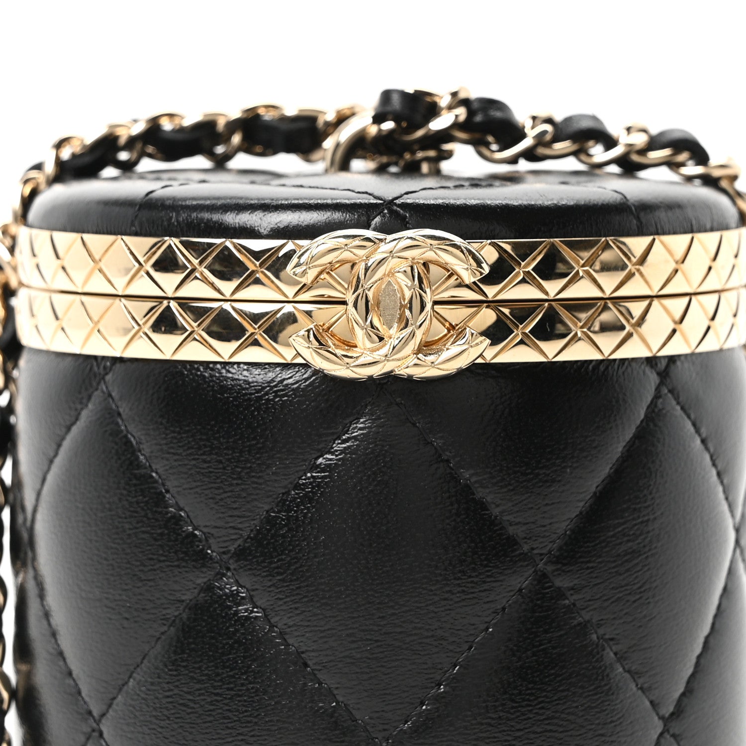 Chanel Metal Lambskin Quilted Mini Lock Frame Vanity Clutch Black