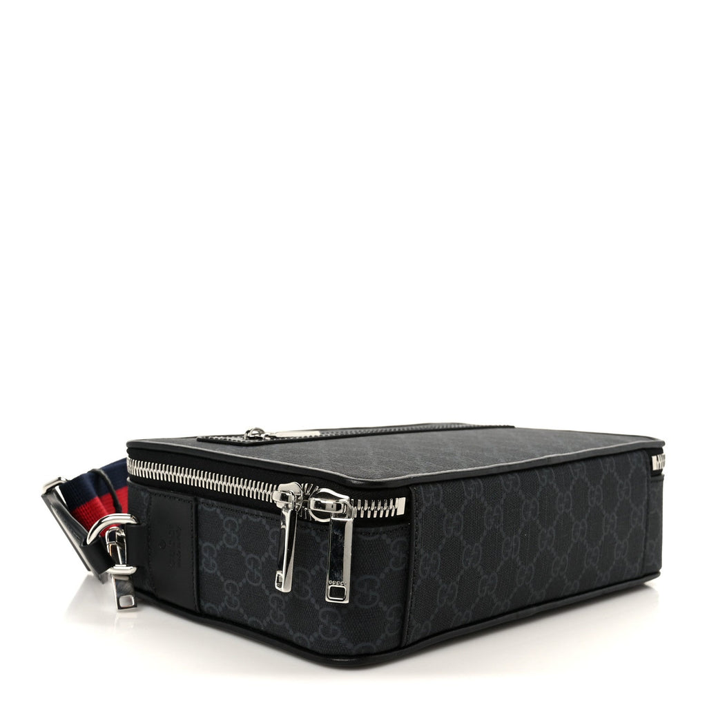 Gucci GG Supreme Monogram Calfskin Web Medium Messenger Bag Black Grey