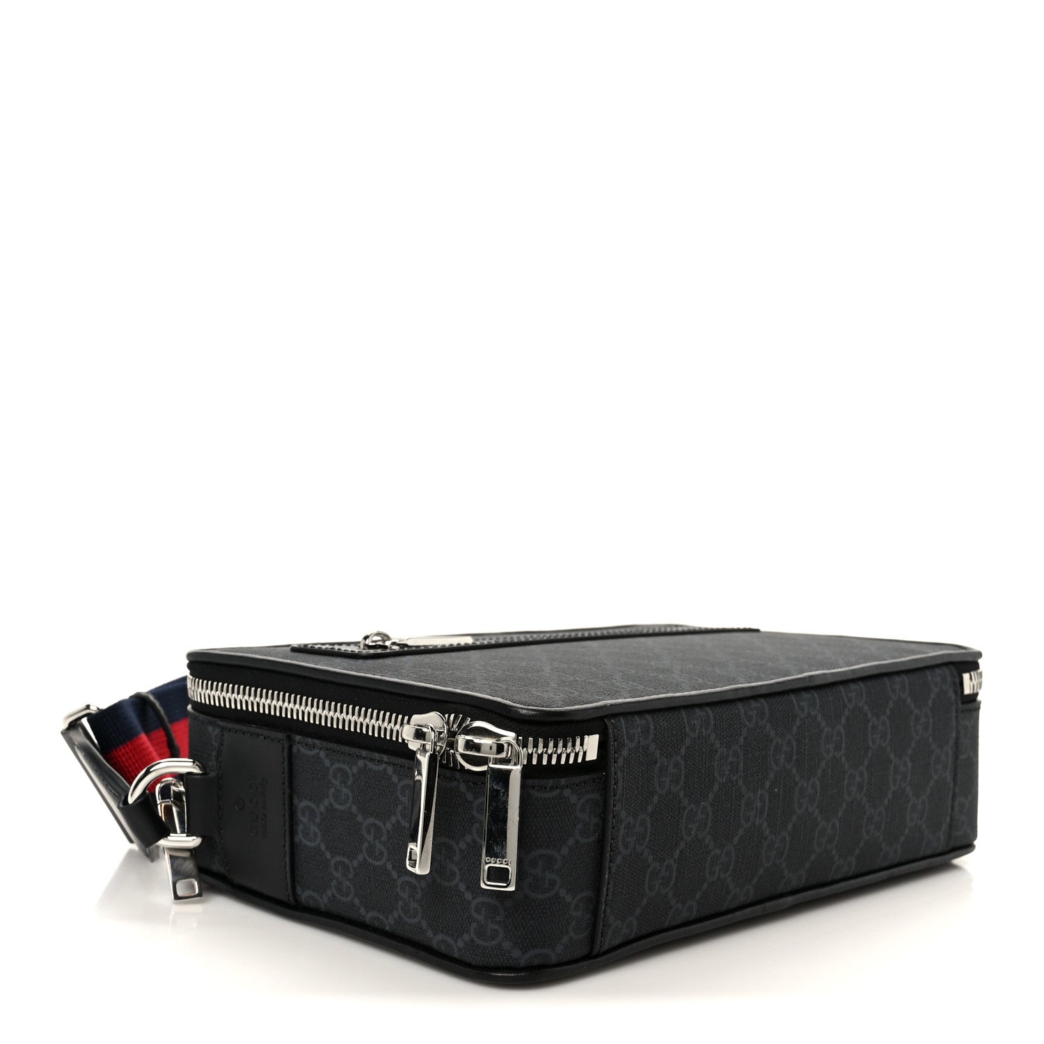 Gucci GG Supreme Monogram Calfskin Web Medium Messenger Bag Black Grey