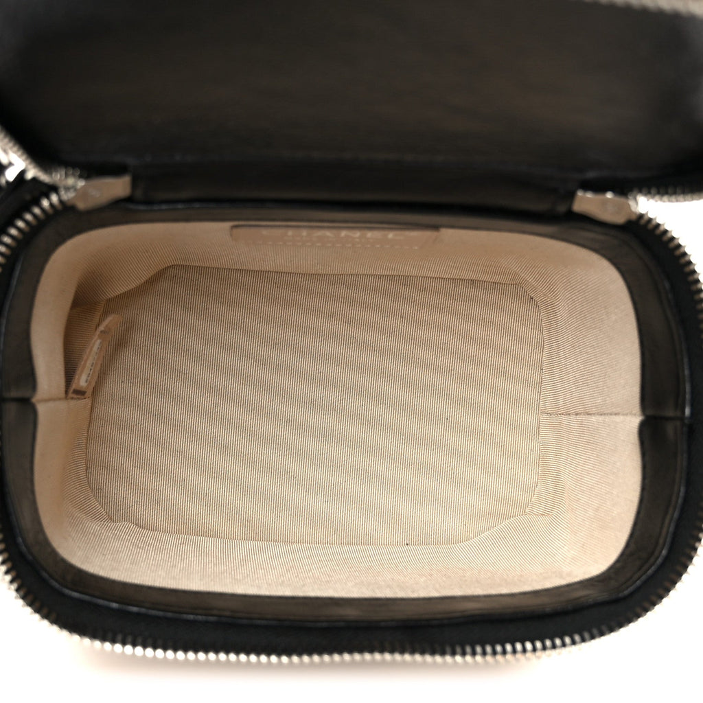 Chanel Calfskin Raffia Small Vanity Case Bag Black Beige