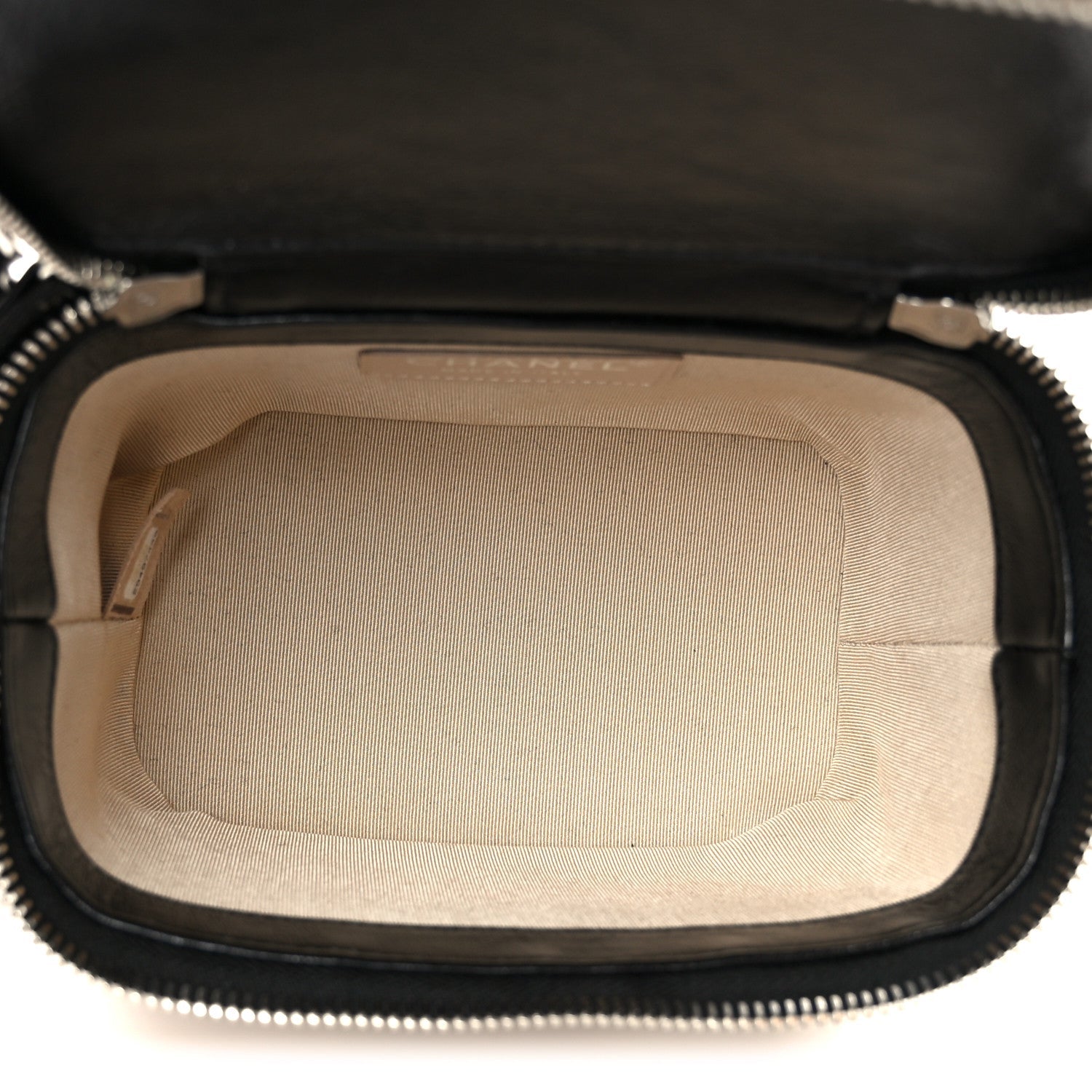 Chanel Calfskin Raffia Small Vanity Case Bag Black Beige