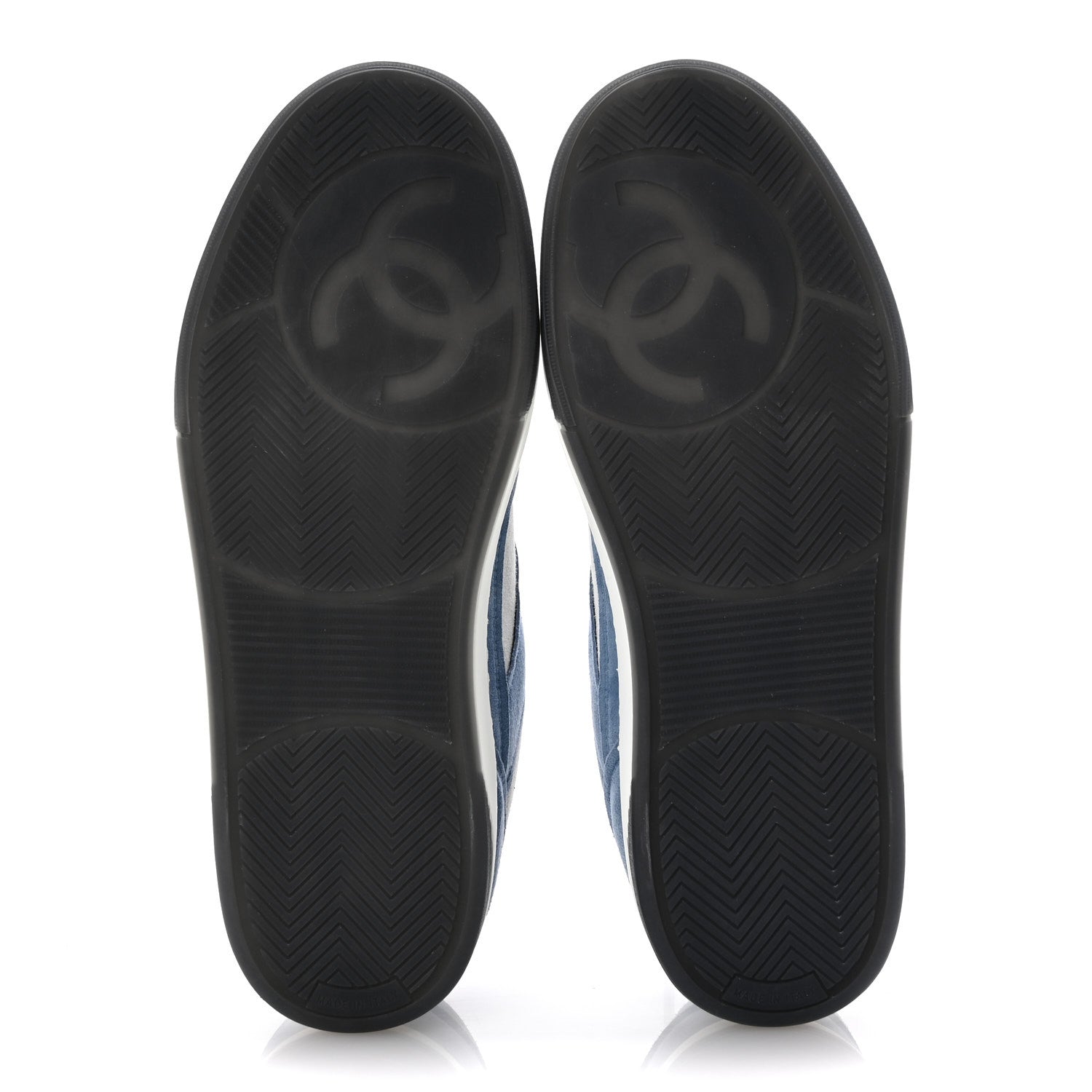 Chanel Suede Kidskin Womens CC Sneakers 39 White Blue
