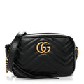 Gucci Calfskin Matelasse Mini GG Marmont Chain Shoulder Bag Black