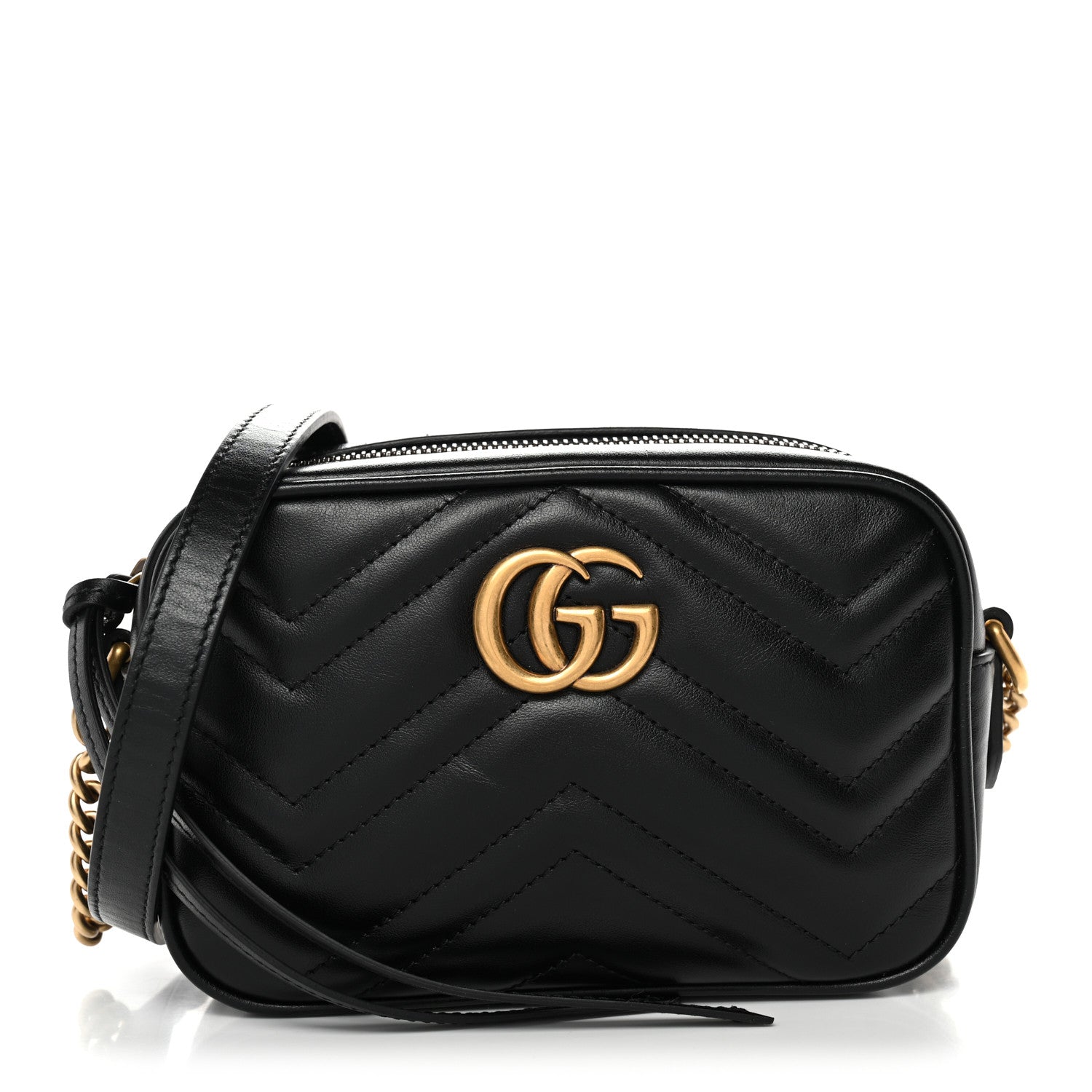 Gucci Calfskin Matelasse Mini GG Marmont Chain Shoulder Bag Black