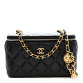 Chanel Lambskin Quilted Pearl Crush Small Vanity Case With Chain Black