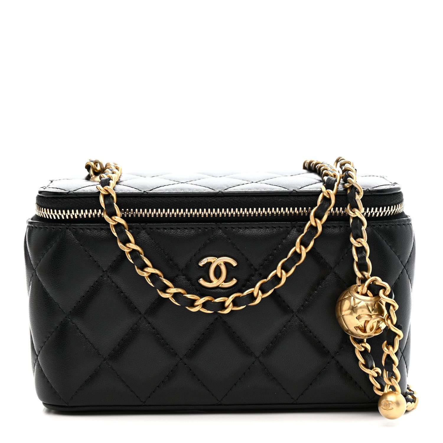 Chanel Lambskin Quilted Pearl Crush Small Vanity Case With Chain Black