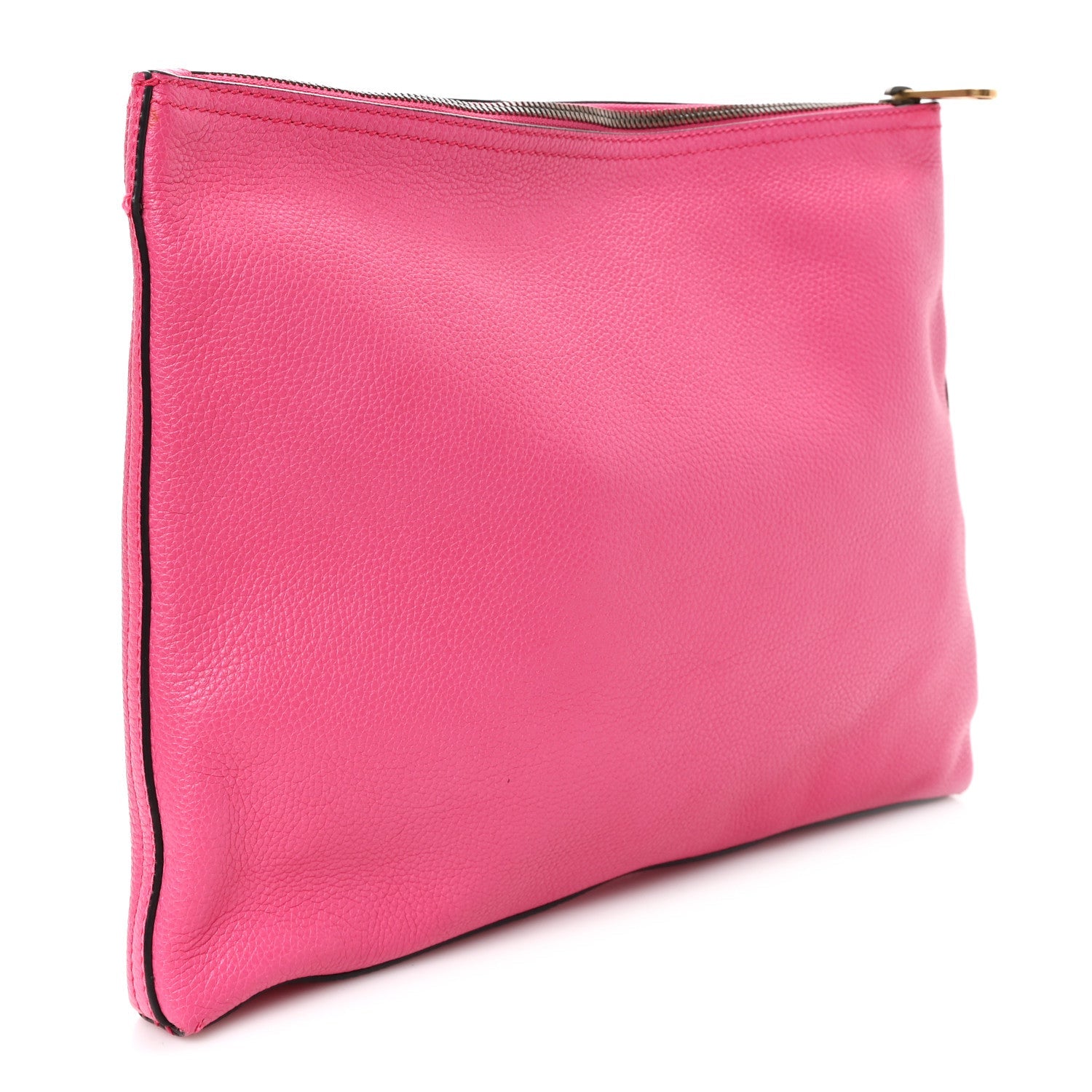 Gucci Pebbled Calfskin Medium Logo Portfolio Clutch Pink Green