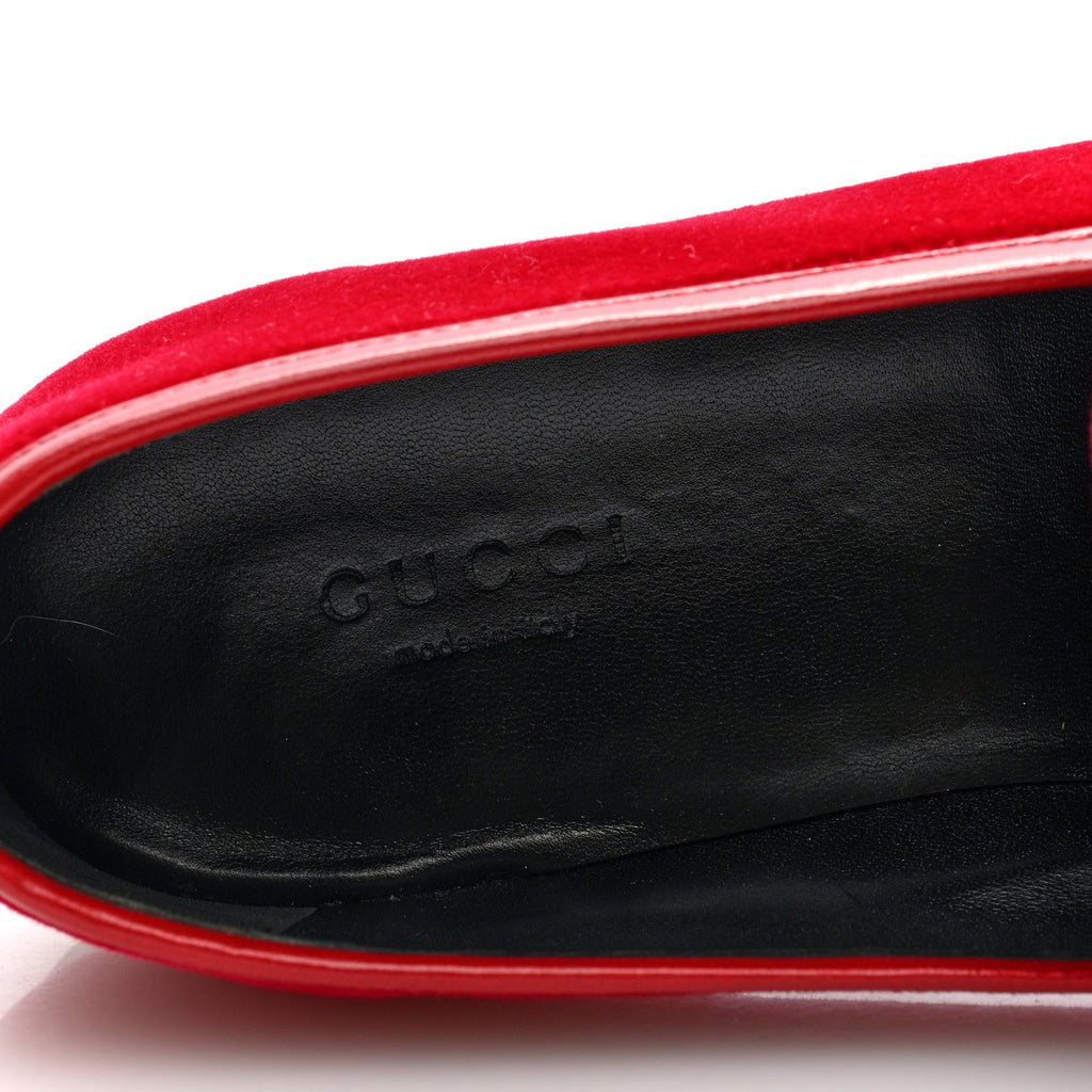 Gucci Velvet Horsebit Womens Jordaan Loafers 37 Hibiscus Red