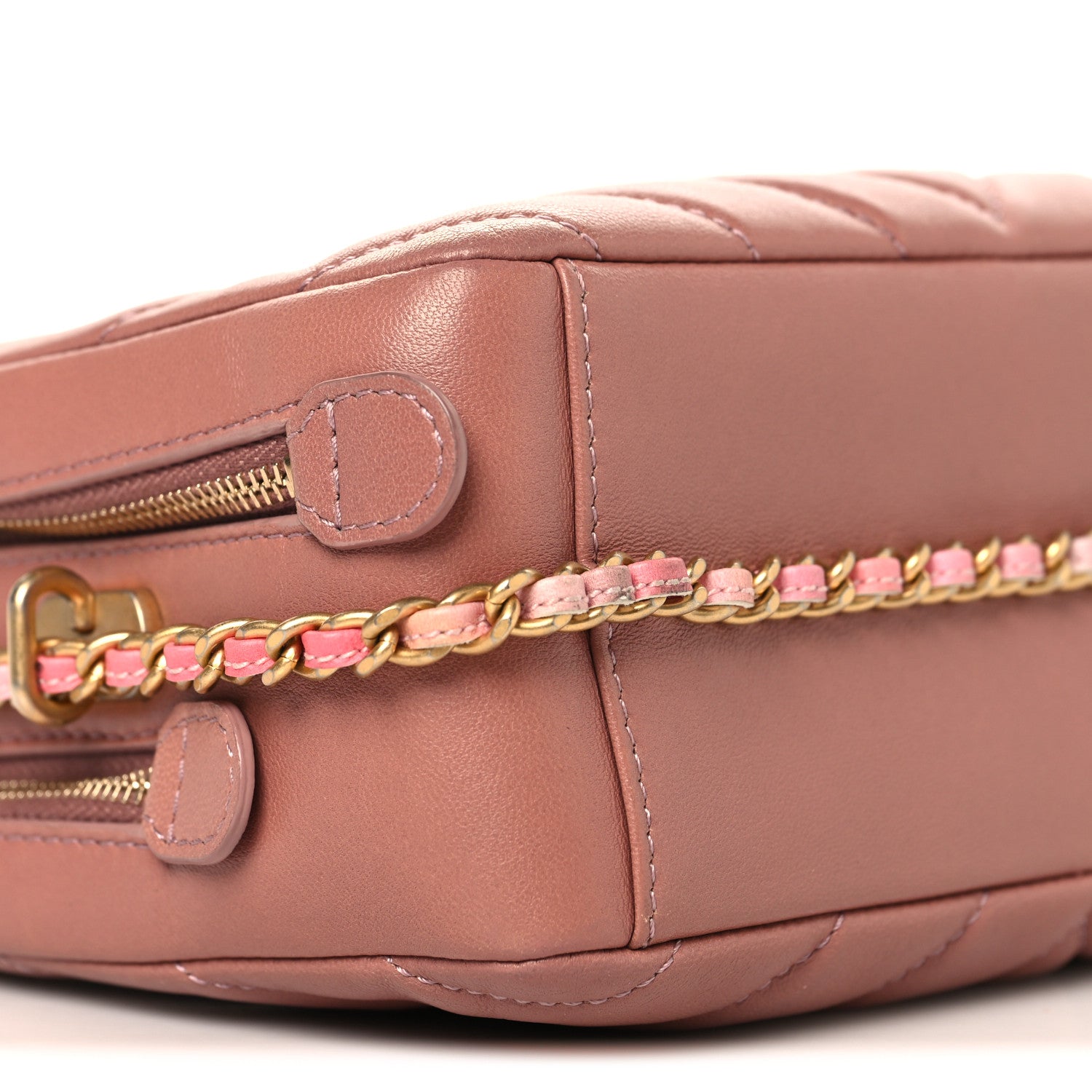 Chanel Lambskin Chevron Quilted Chain Around Camera Case Pink