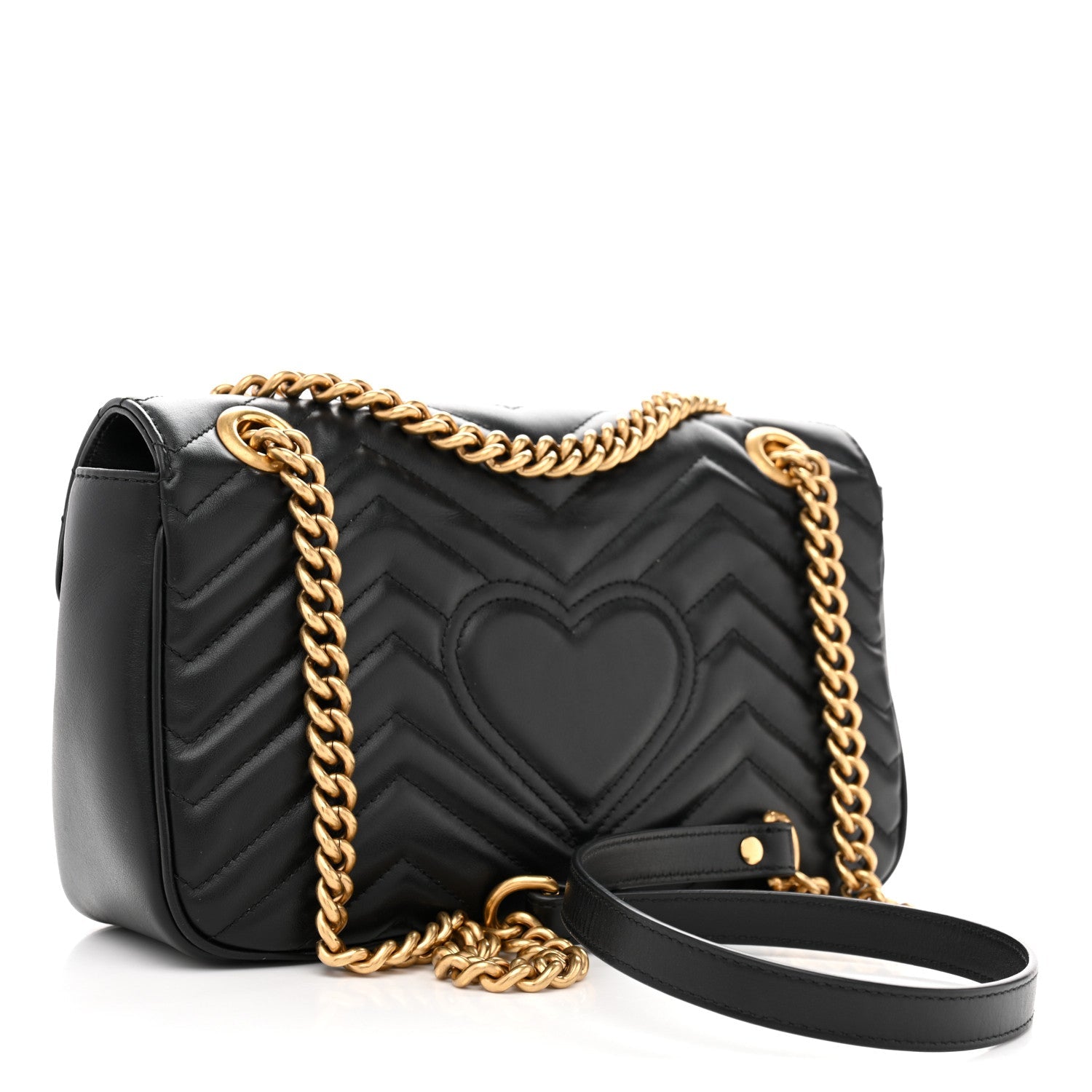 Gucci Calfskin Matelasse Small GG Marmont Shoulder Bag Black