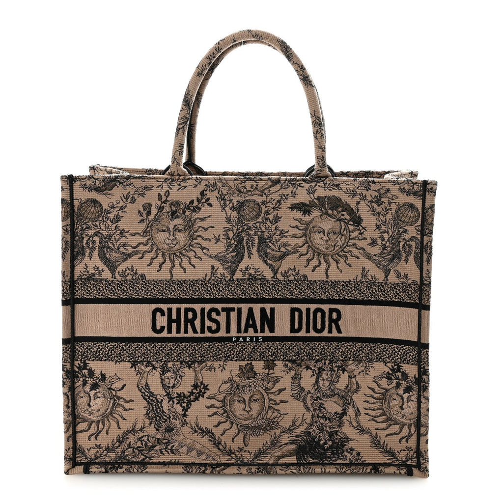 Christian Dior Canvas Embroidered Large Toile de Jouy Soleil Book Tote Beige