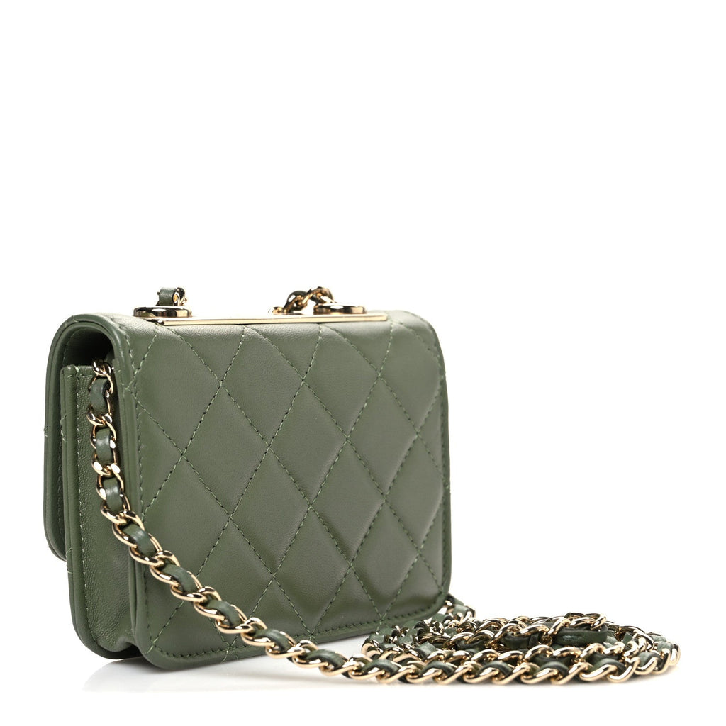 Chanel Lambskin Quilted Trendy CC Card Holder On Chain Green
