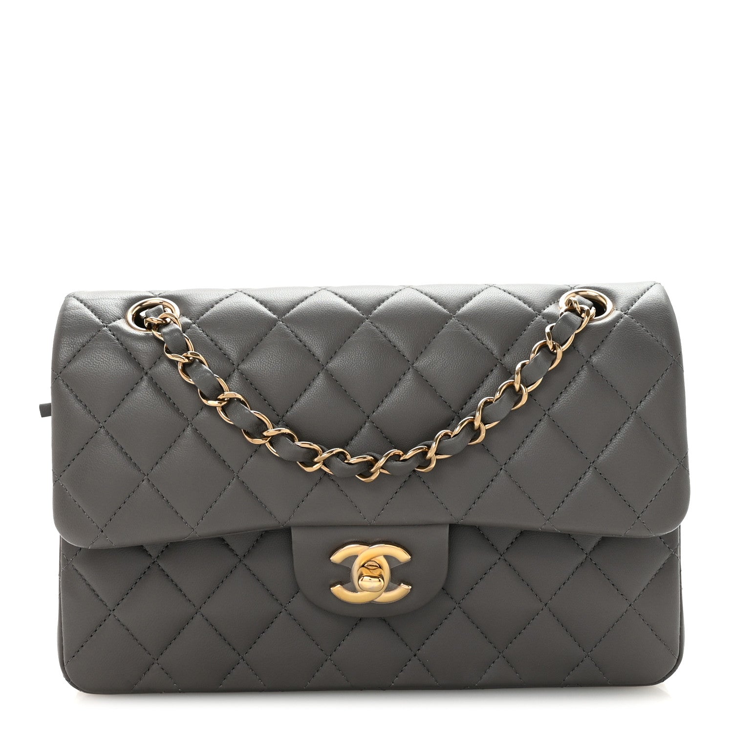 Chanel Lambskin Quilted Small Double Flap Grey