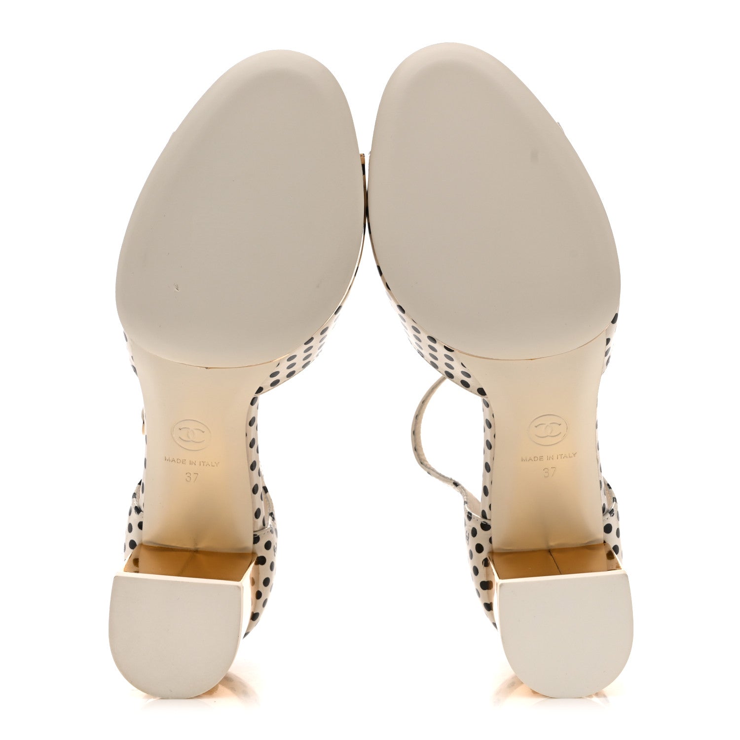 Printed Calfskin Polka Dot CC Platform Sandals 37 Ivory Black