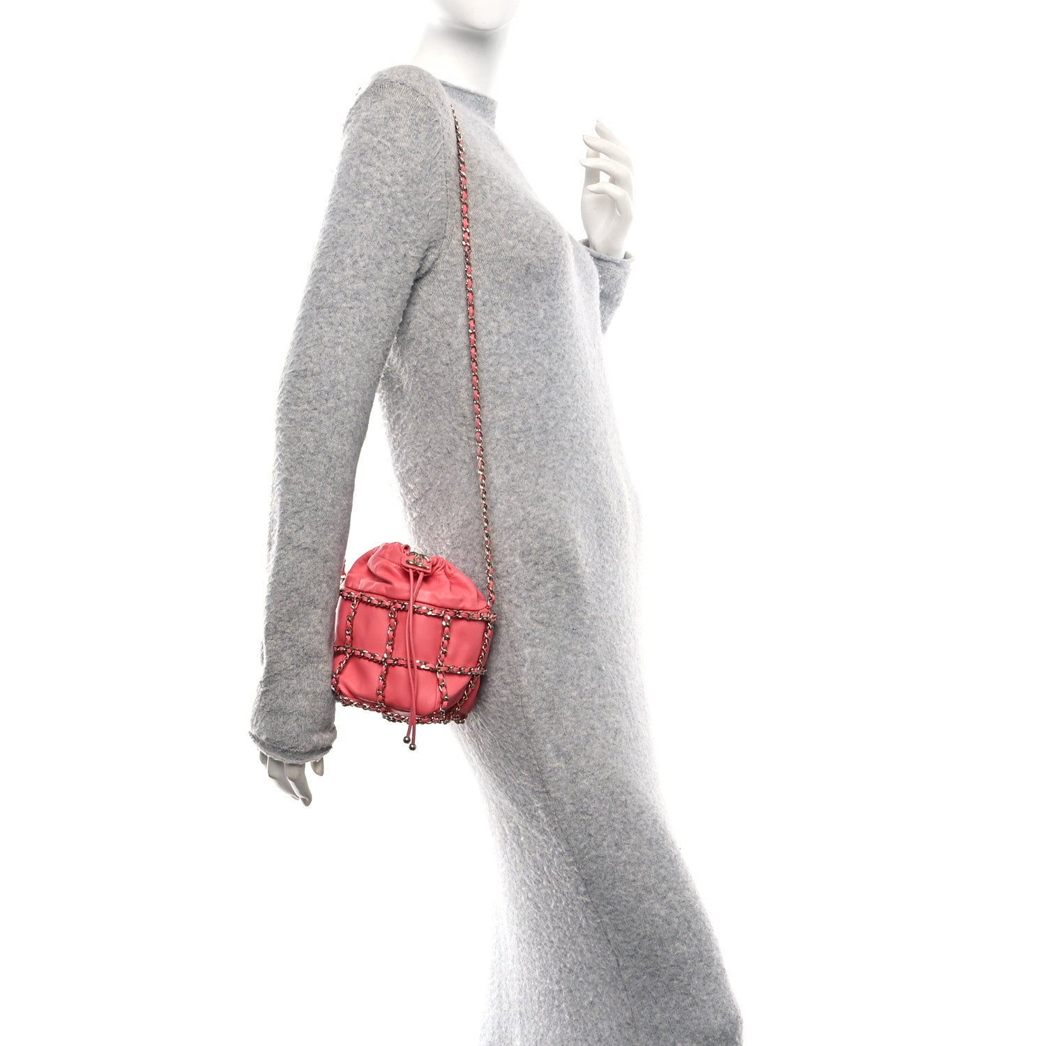 Chanel Lambskin Bucket Chain Drawstring Bag Pink