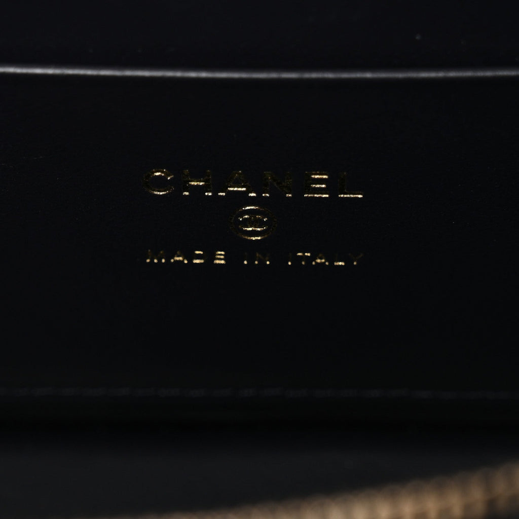 Chanel Denim Quilted Top Handle Slim Vanity Case With Chain Dark Blue