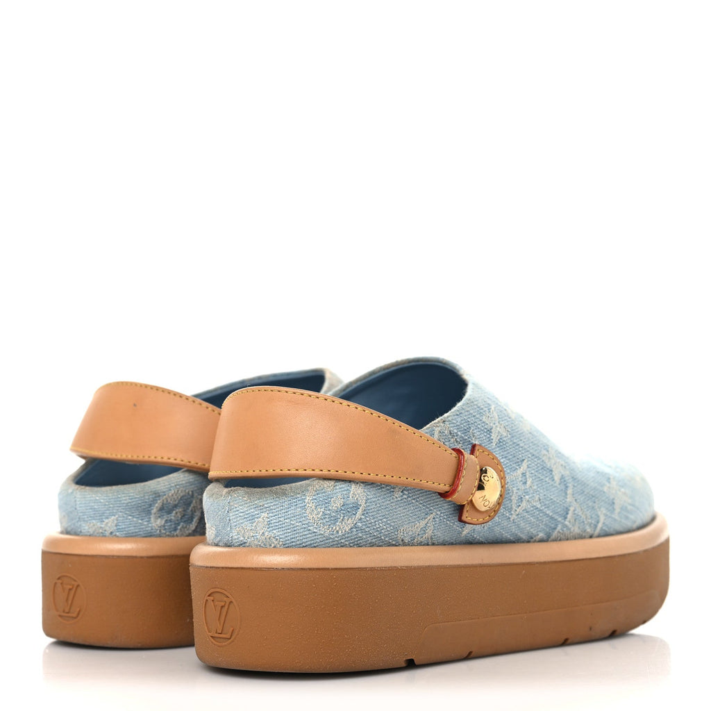 Louis Vuitton Monogram Washed Denim Aspen Platform Clog Mules 36 Blue