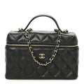 Chanel Caviar Quilted Top Handle Slim Vanity With Chain Black