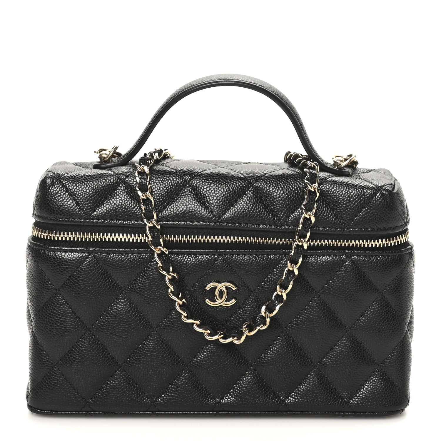 Chanel Caviar Quilted Top Handle Slim Vanity With Chain Black