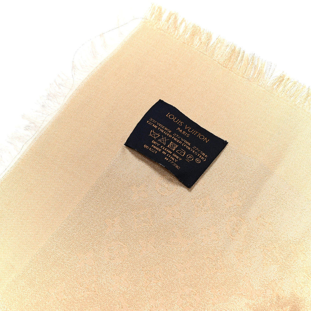 Louis Vuitton Silk Lurex Wool Monogram Shine Shawl Greige