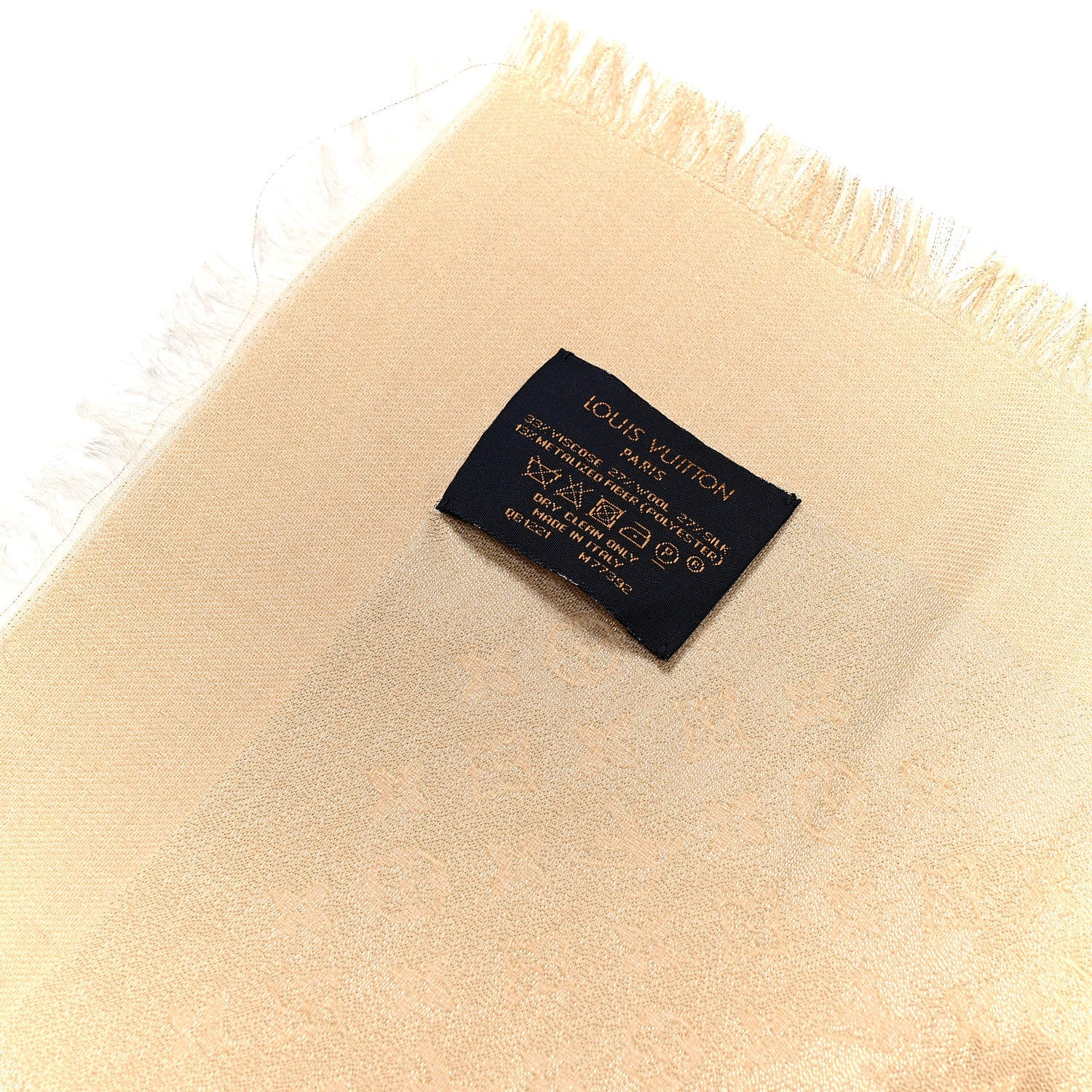 Louis Vuitton Silk Lurex Wool Monogram Shine Shawl Greige