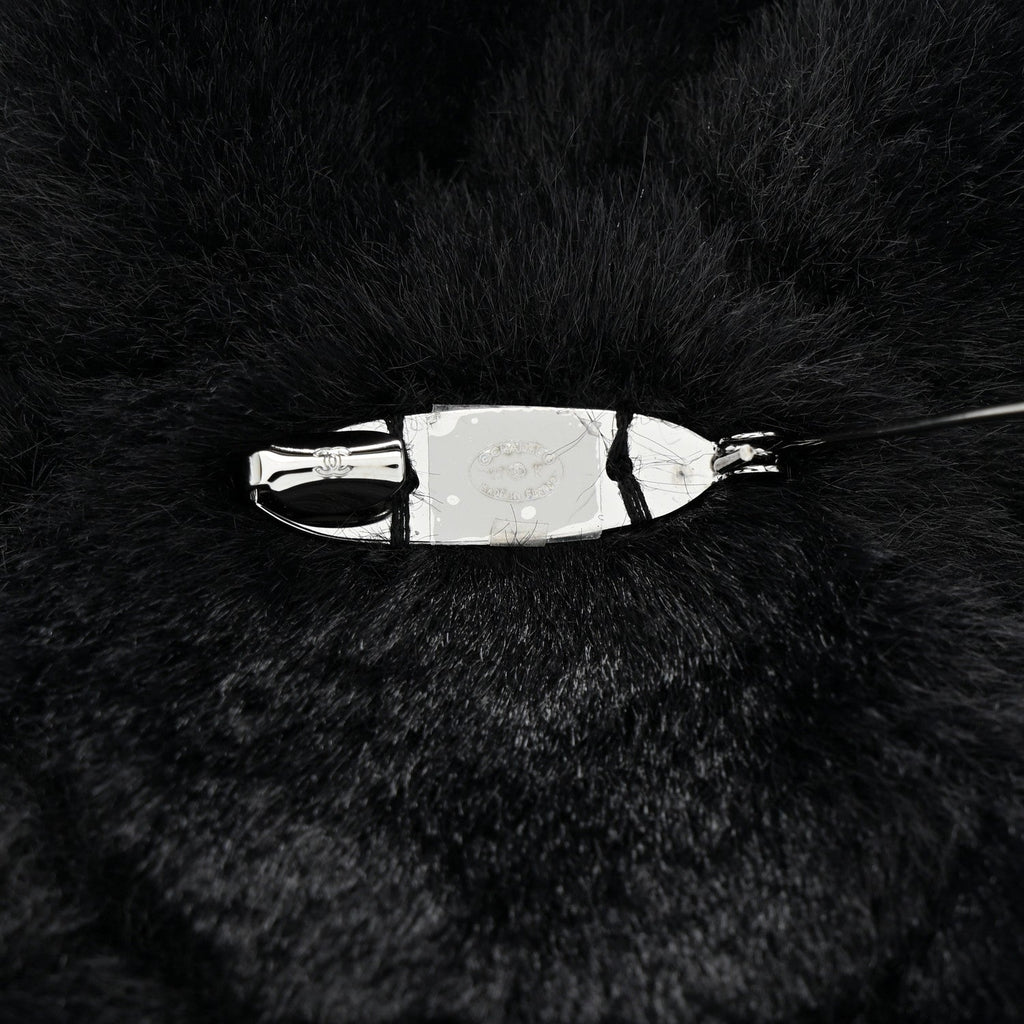 Faux Fur Strass Camellia Brooch Black