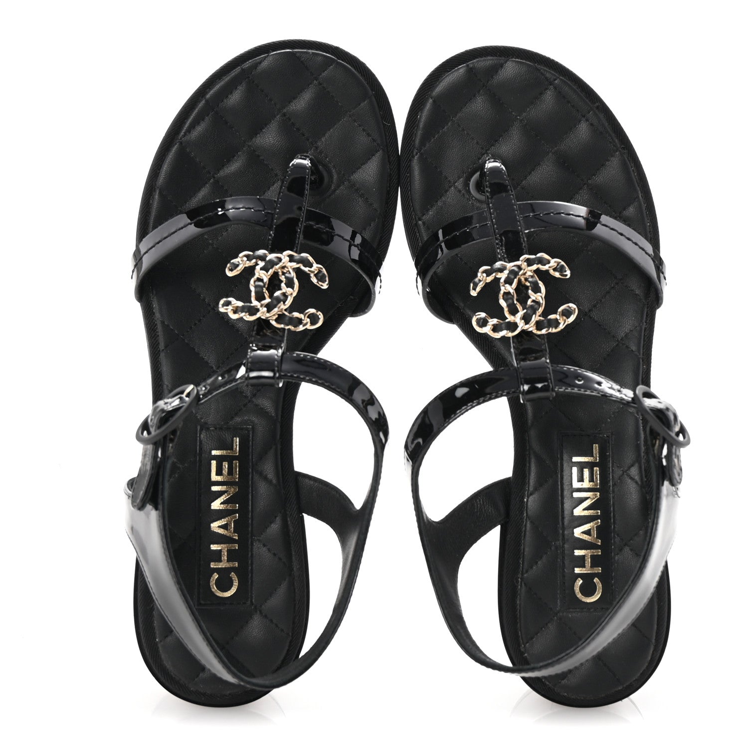 Patent CC Logo Thong Sandals 37 Black