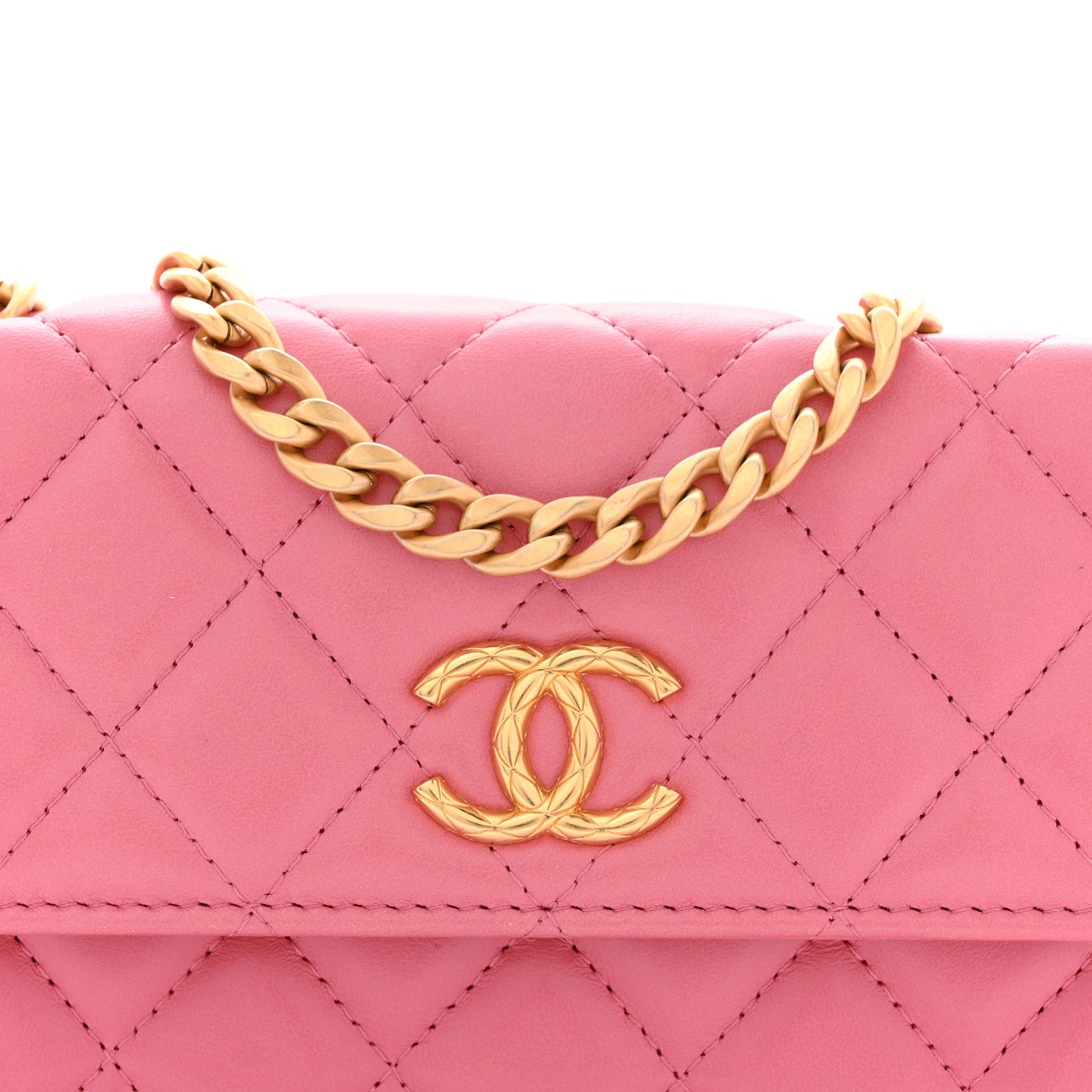 Chanel Lambskin Quilted Pillow Crush Flap Phone Holder With Chain Pink