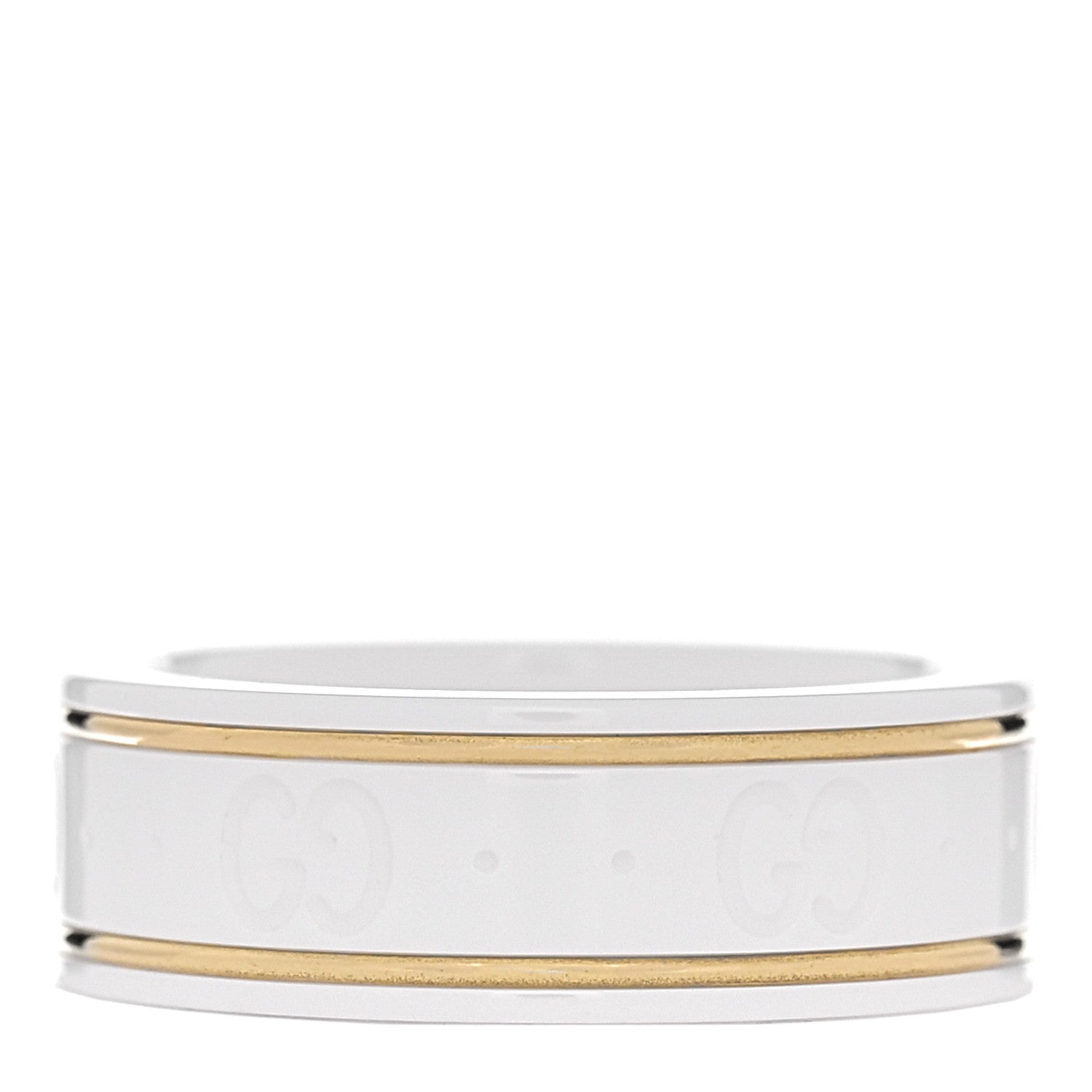 Gucci 18K Yellow Gold Zirconia 7mm Icon Band Ring 53 6.5 White