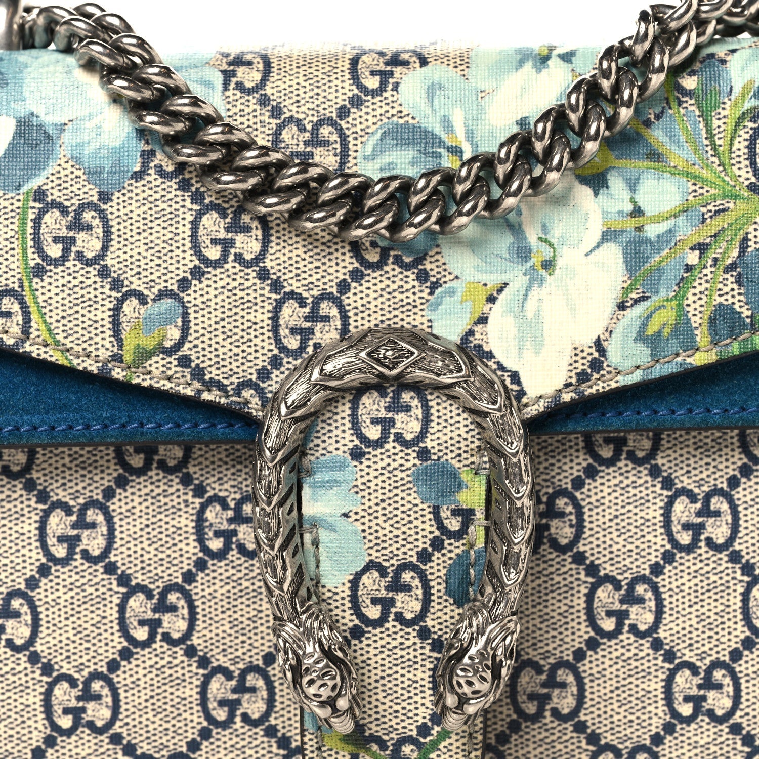 Gucci GG Supreme Monogram Blooms Mini Dionysus Shoulder Bag Beige Navy Vintage Blue