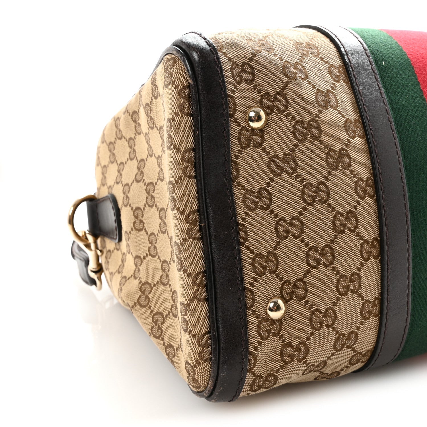 Gucci Monogram Selleria Calfskin Vintage Web Medium Boston Beige Ebony Cocoa