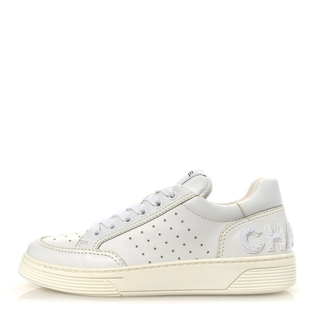 Calfskin Womens Logo Sneakers 38 White