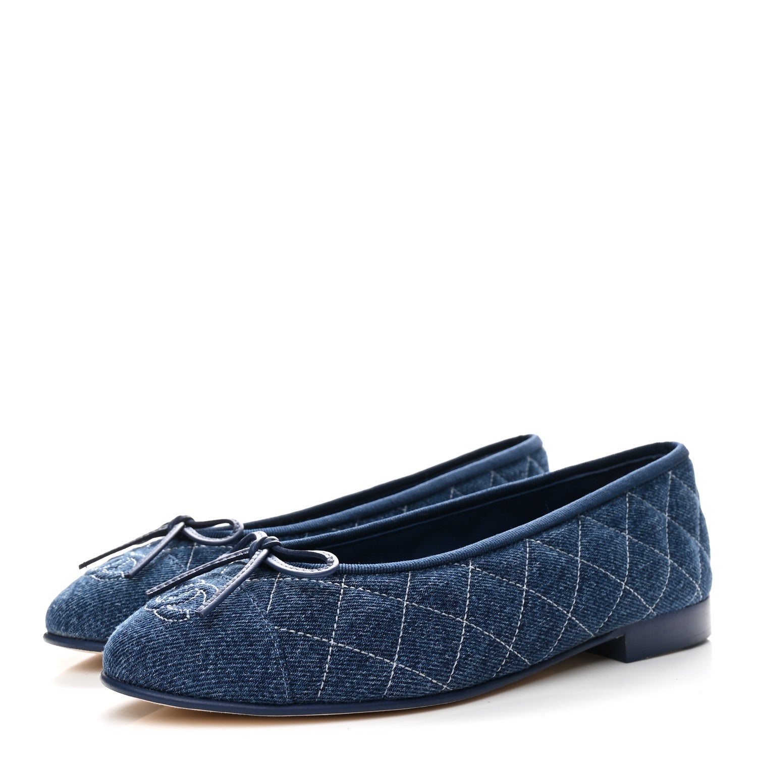 Chanel Washed Denim Quilted Cap Toe CC Ballerina Flats 36.5 Blue