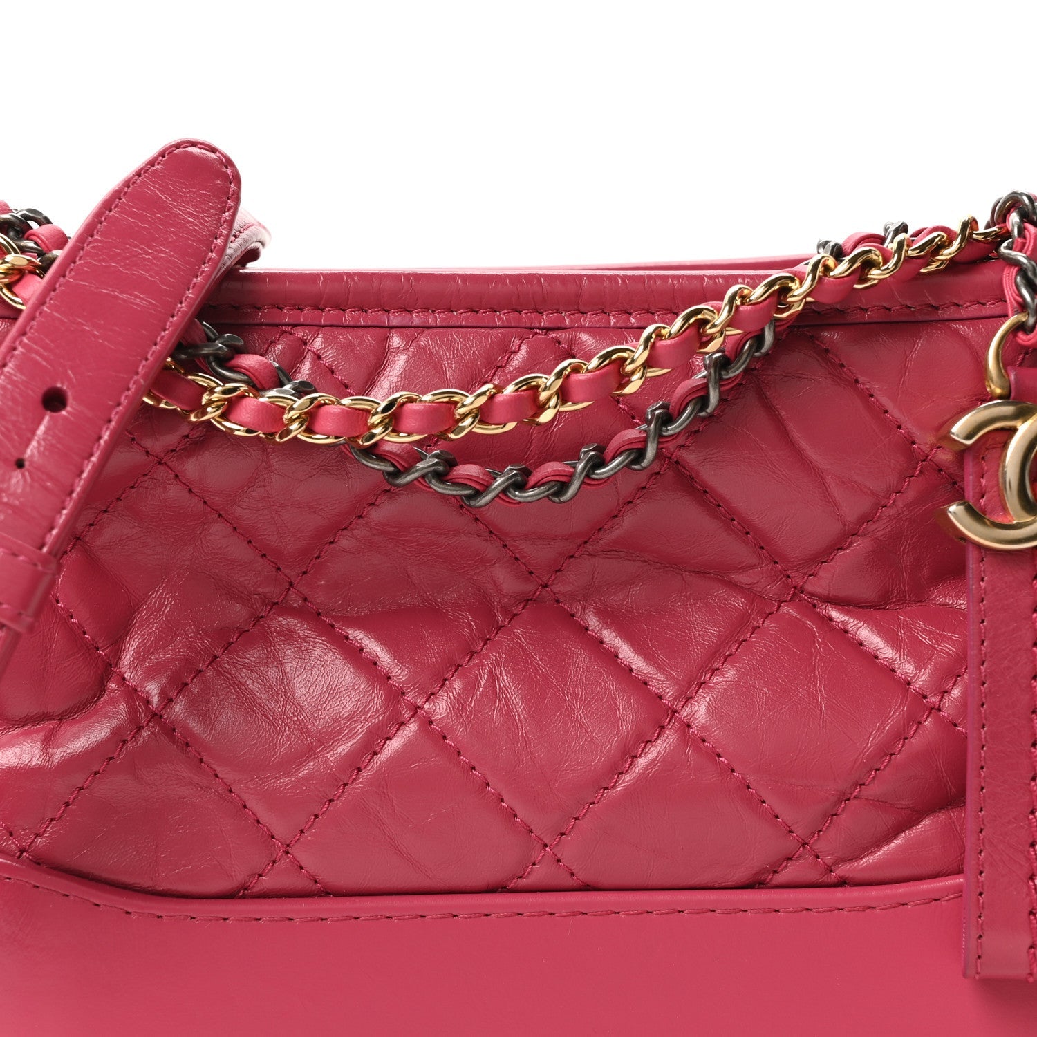 Chanel Aged Calfskin Quilted Small Gabrielle Hobo Fuchsia