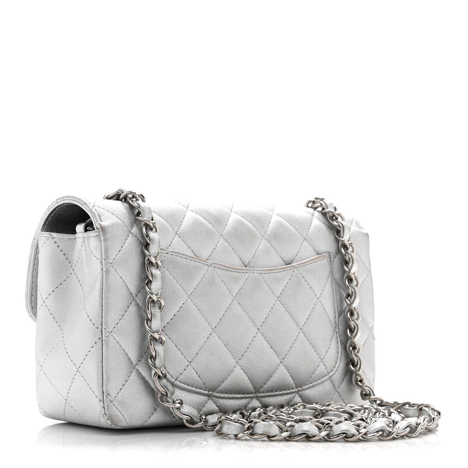 Chanel Metallic Lambskin Quilted Mini Rectangular Flap Silver